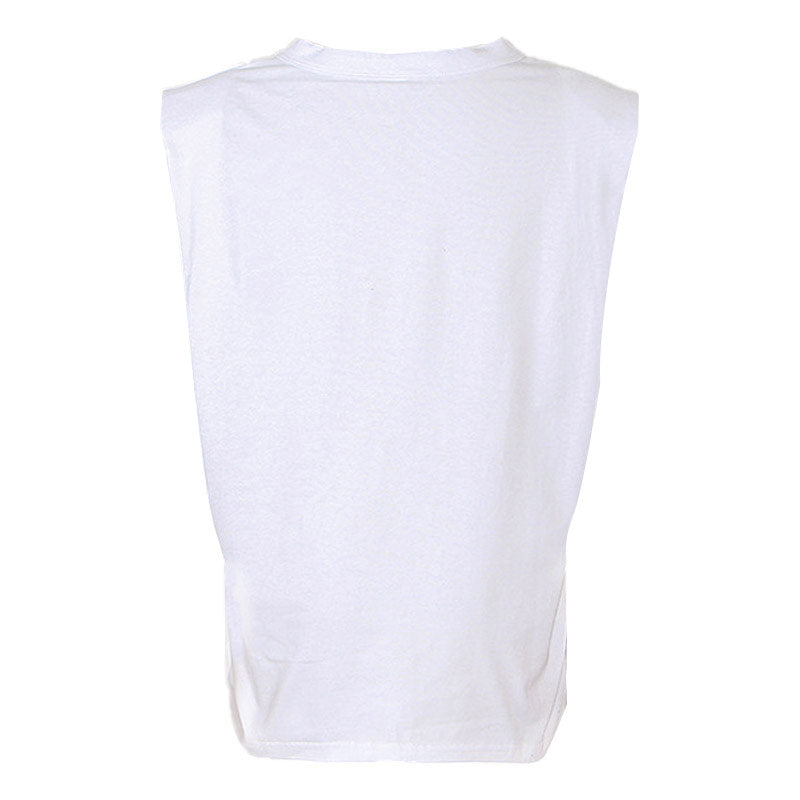 Solid Round Neck Shoulder Padded Tank Top - White