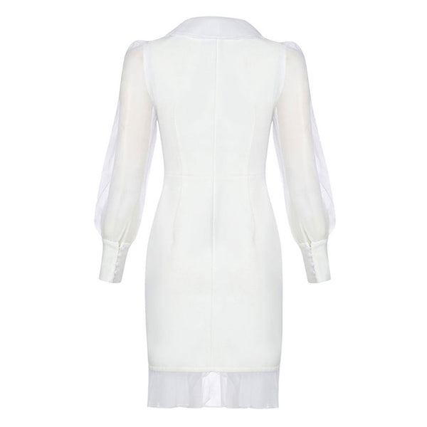Sophisticated Ruffle Organza Bishop Sleeve Pleated Detail Bodycon Mini Dress