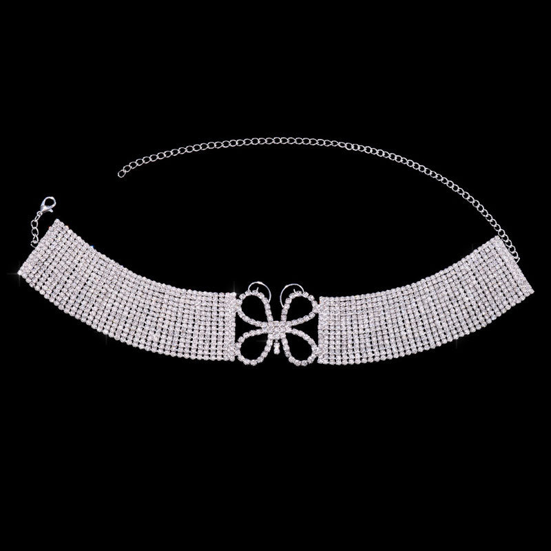 Sparkly Butterfly Motif Crystal Embellished Choker Necklace - Silver