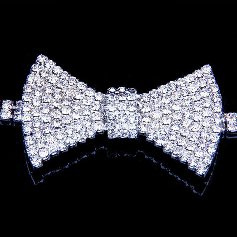 Sparkly Crystal Embellished Bow Detail Choker Necklace - Silver