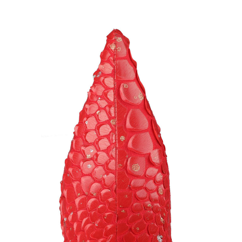 Sparkly Diamante Effect Mermaid Scale Pointed Heeled Ankle Boots - Red