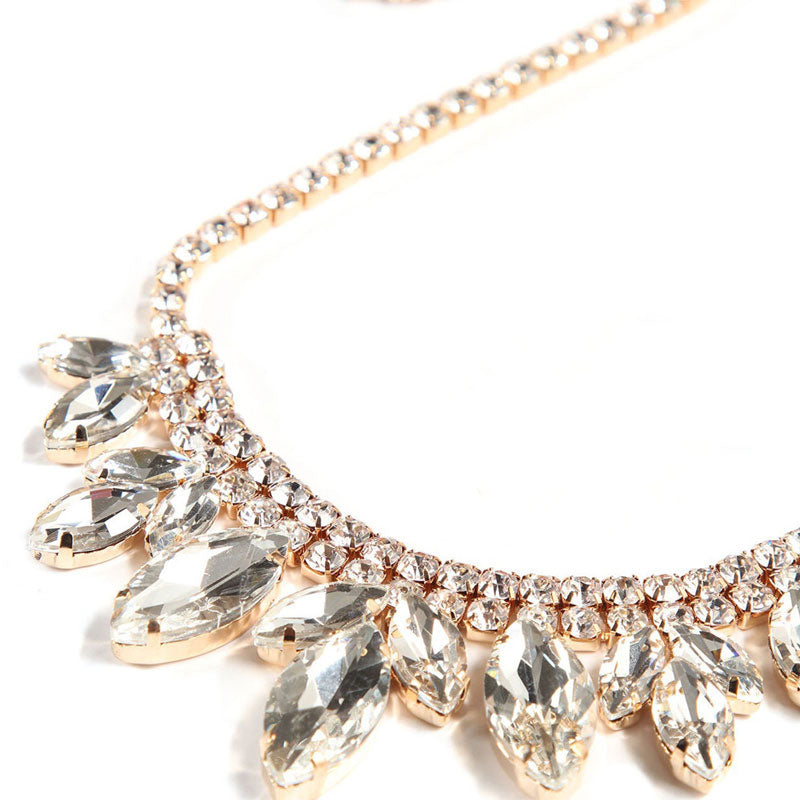 Sparkly Marquise Cut Rhinestone Embellished Collar Necklace - Silver