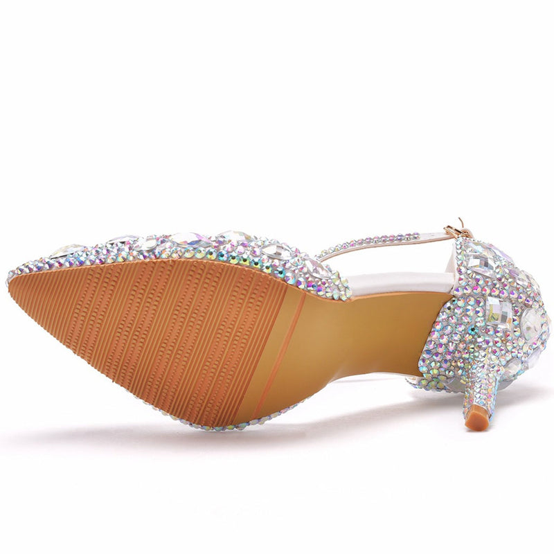 Sparkly Rhinestone Embellished Ankle Strap Stiletto Pumps - Multicolor