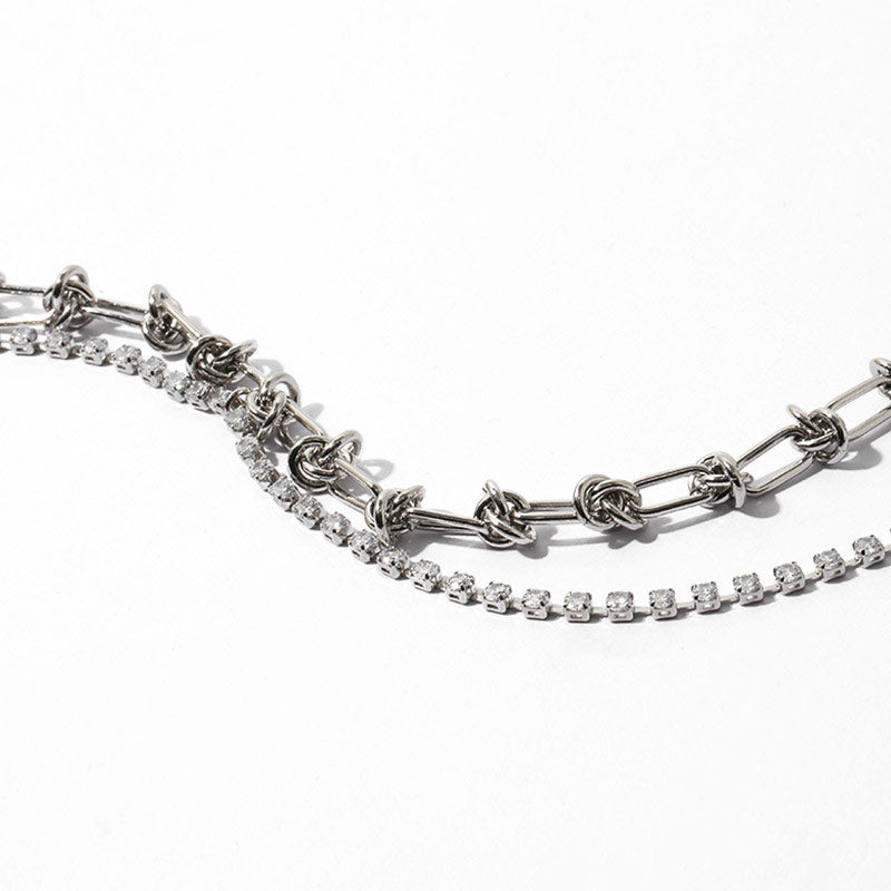 Sparkly Rhinestone Embellished Layered Chain Choker Necklace - Silver