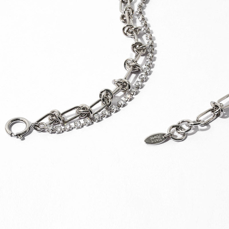 Sparkly Rhinestone Embellished Layered Chain Choker Necklace - Silver