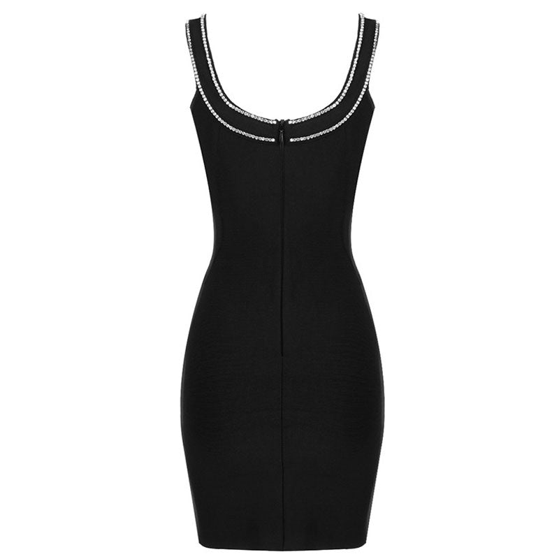 Sparkly Rhinestone Sweetheart Neck Bodycon Bandage Mini Dress - Black