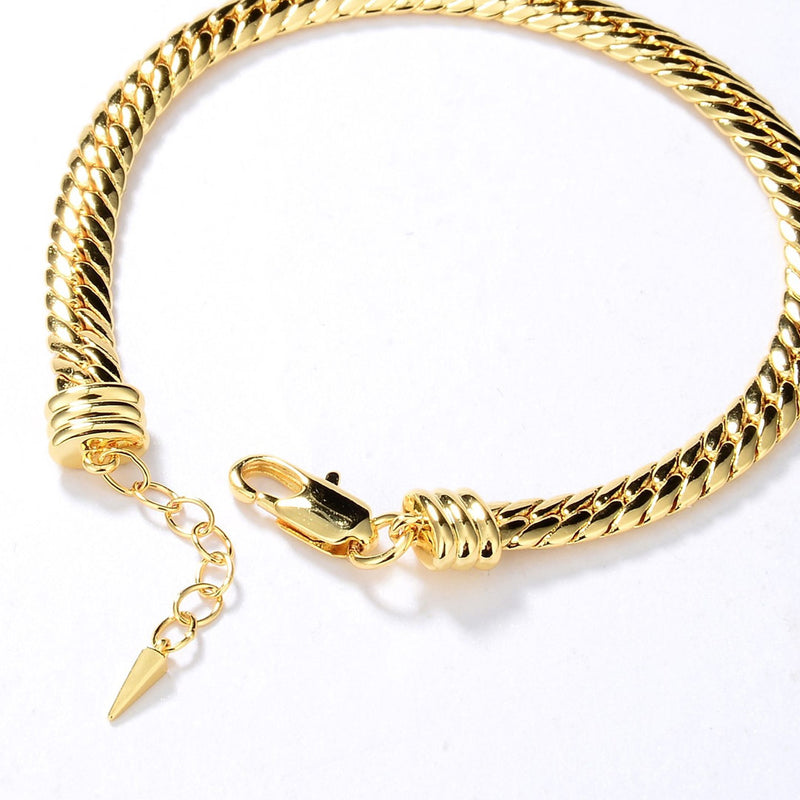 Street Style Gold Plated Chain Linked Embossed Bracelet - Gold