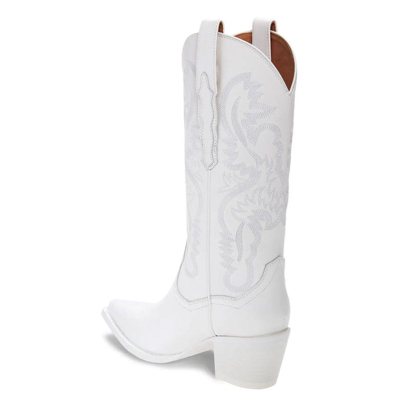 Stylish Embroidered Mid Calf Square Toe Cuban Heel Western Boots - White