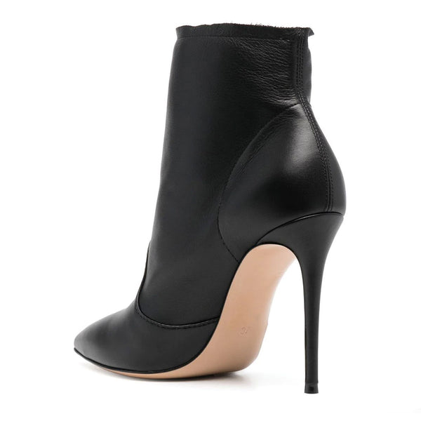 Stylish Folded Buckle Faux Leather Pointed Toe Stiletto Ankle Boots - Black