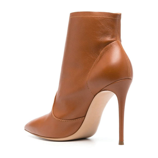 Stylish Folded Buckle Faux Leather Pointed Toe Stiletto Ankle Boots - Brown