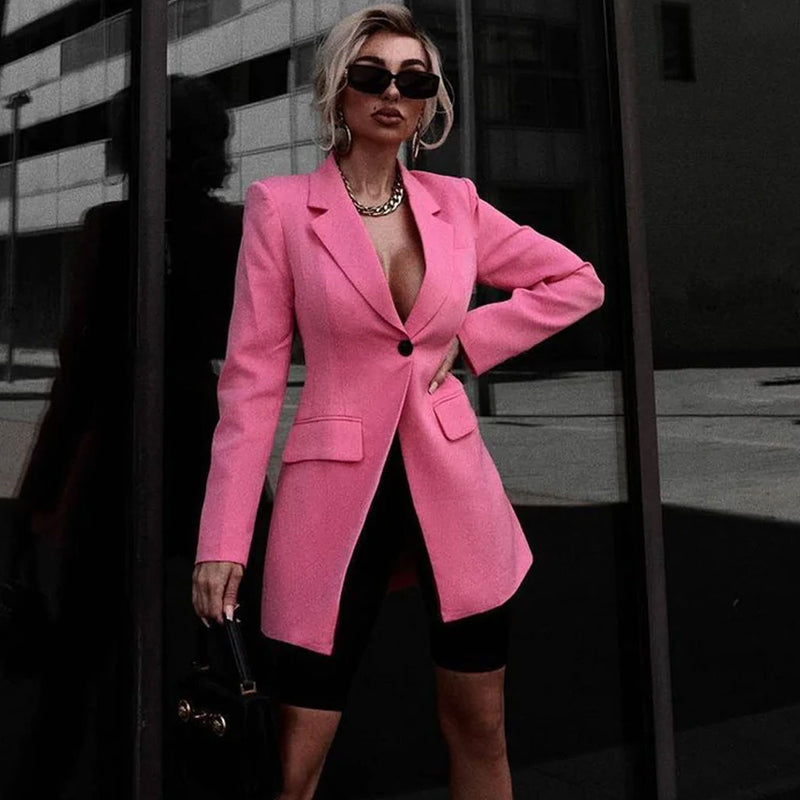 Stylish Lapel Neck Contrast Single Breasted Tailored Blazer - Pink