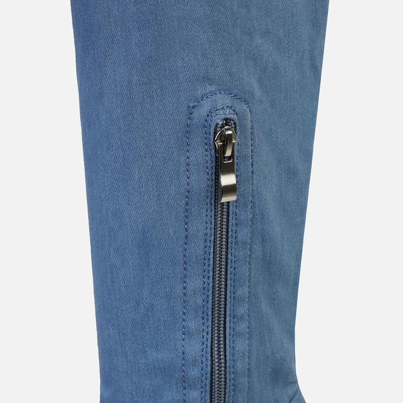 Stylish Square Toe Over Knee Platform Chunky Heeled Boots - Denim Blue