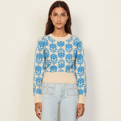 Sweet Daisy Long Sleeve Cashmere Blend Pullover Sweater - Blue