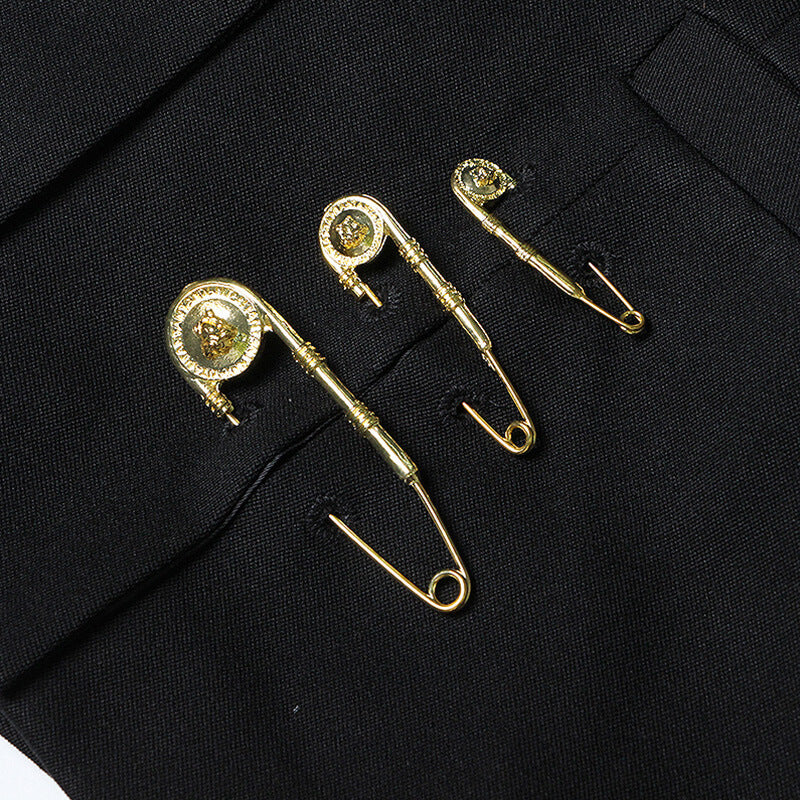 Trendsetting Safety Pin Mesh Panel Notch Lapel Single Button Tailored Blazer