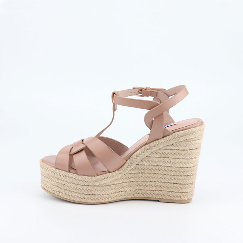 Trendy Ankle Strap Open Toe Braided Platform Espadrille Wedges - Blush