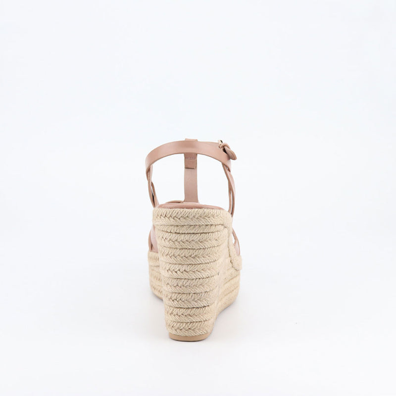 Trendy Ankle Strap Open Toe Braided Platform Espadrille Wedges - Blush