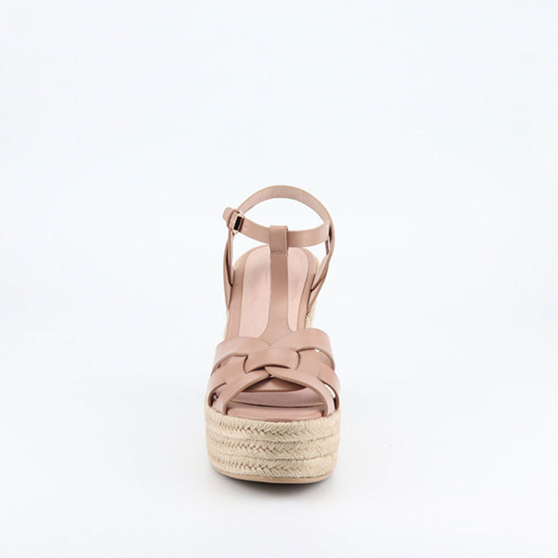 Trendy Ankle Strap Open Toe Braided Platform Espadrille Wedges - Blush