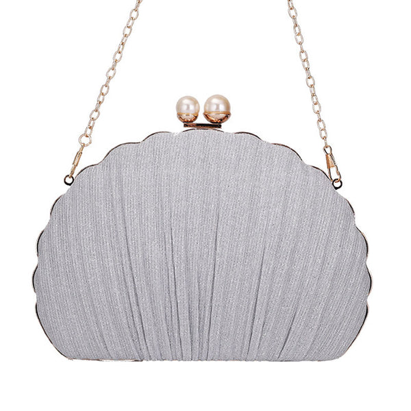 Trendy Scalloped Shell Pattern Pear Decor Ruched Clutch Bag - Silver