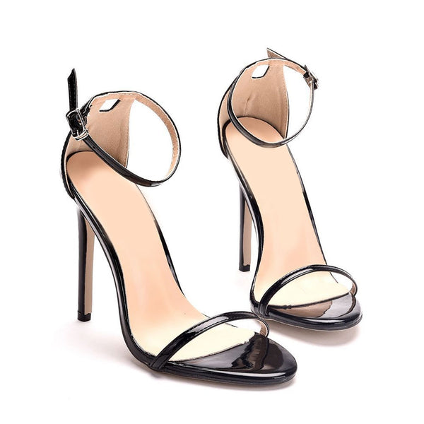 Trendy Solid Color Ankle Strap High Heel Sandals - Black