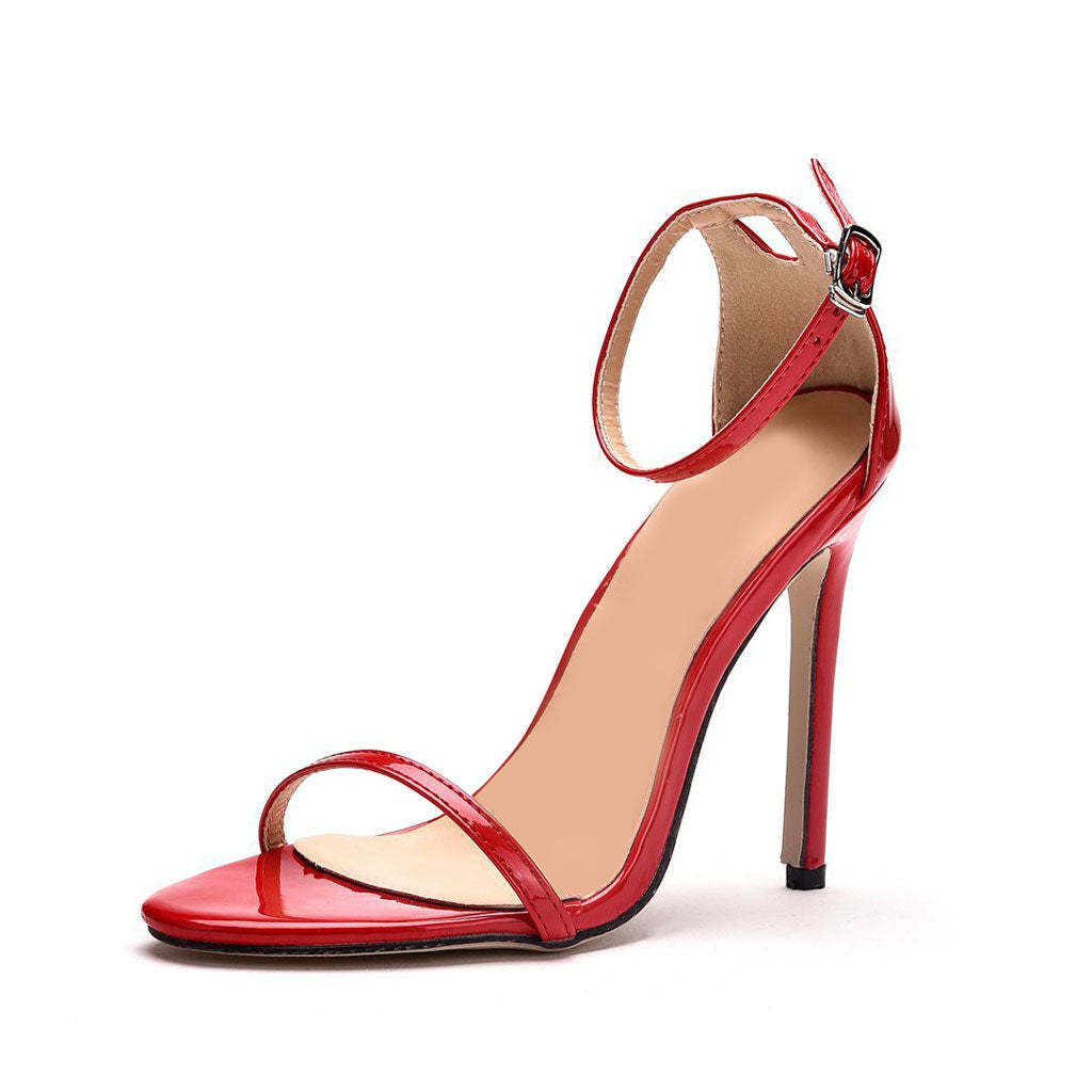 Chalk Patent Ankle Strap Heeled Sandals - CHARLES & KEITH IN