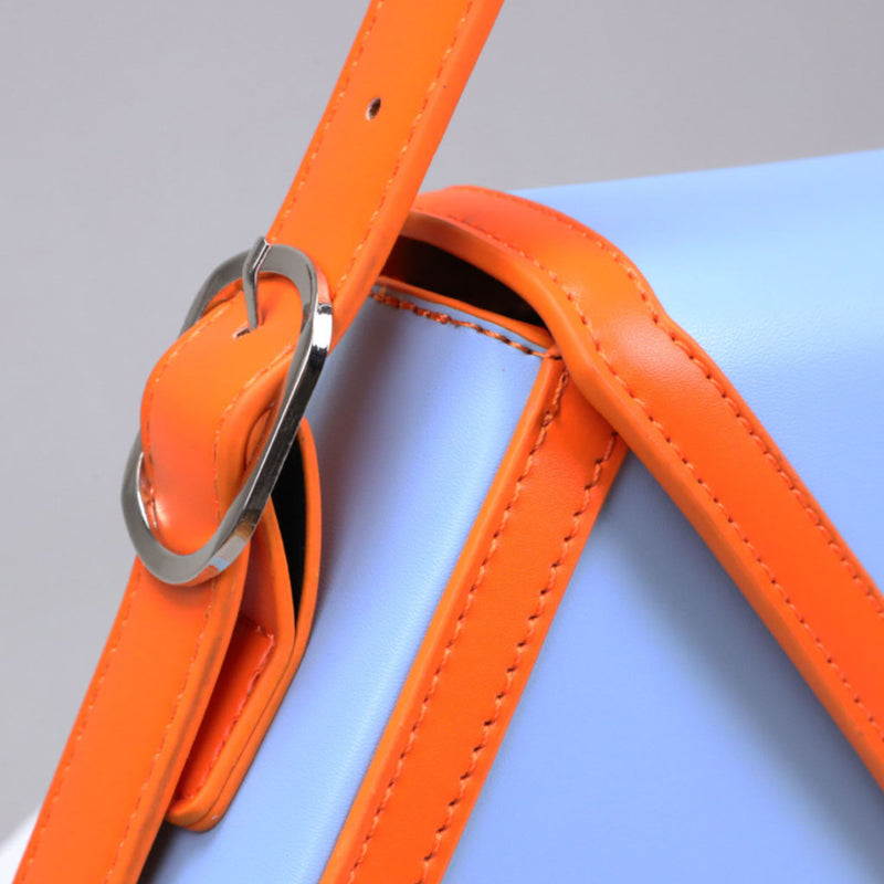 Unique Contrast Piping Geometric Leather Shoulder Bag - Blue