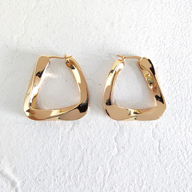Unique Geometric Pattern Gold-Tone Hoop Earrings - Gold