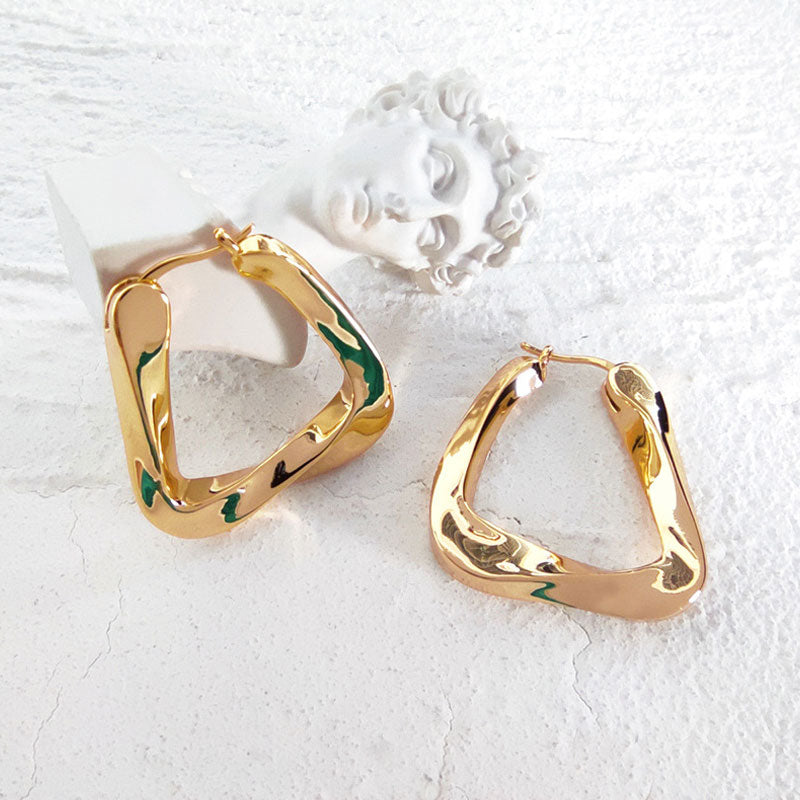 Unique Geometric Pattern Gold-Tone Hoop Earrings - Gold