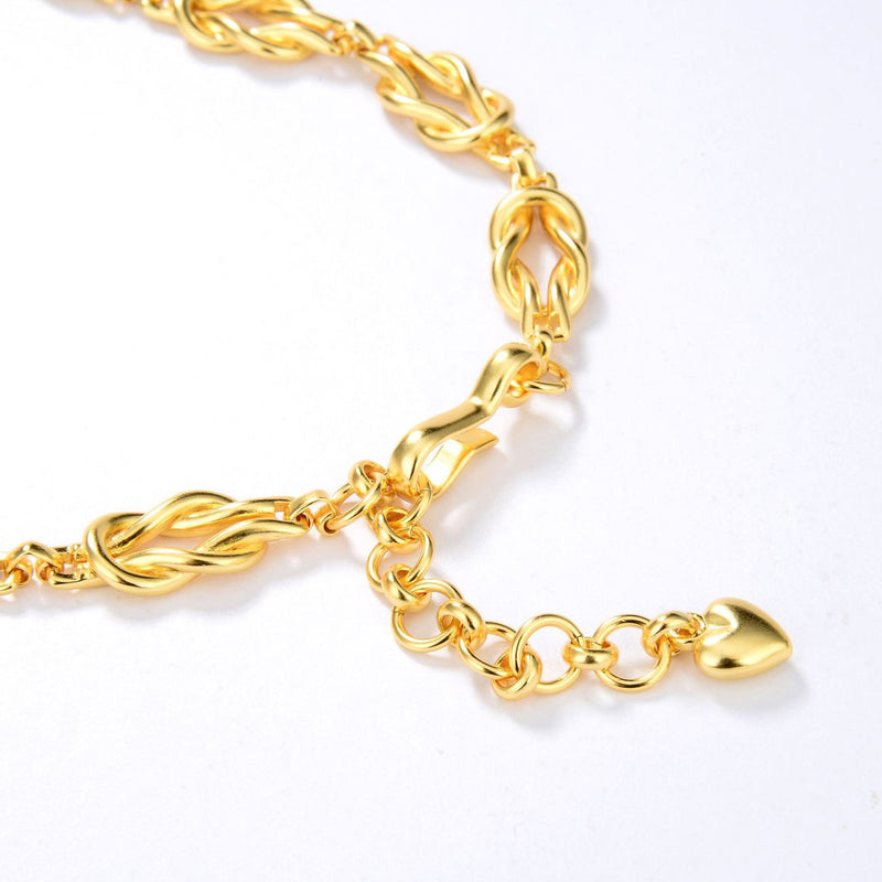 Unique Gold Tone Braided Chain Link Choker Necklace - Gold
