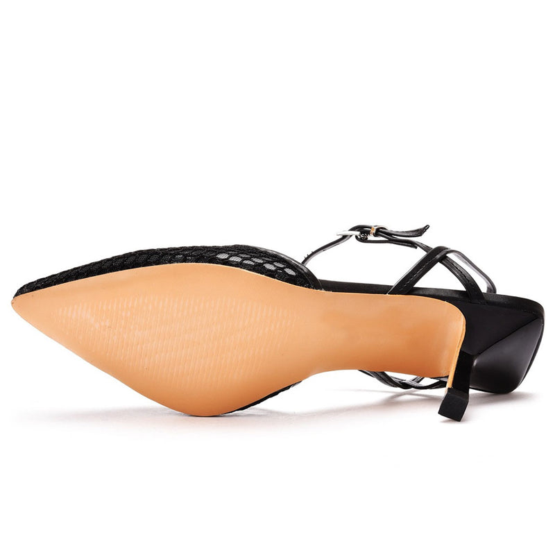 Unique Mesh Net Pointed Toe High Heel Pumps - Black