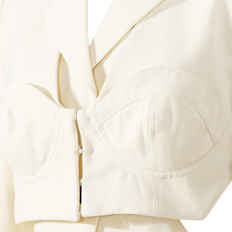Unique Side Cutout Single Breasted Puff Sleeve Layered Bustier Tailored Blazer
