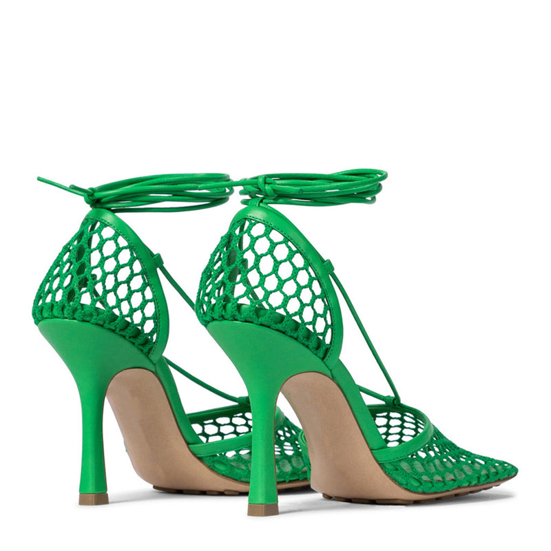 Unique Square Toe Mesh Net High Heel Pumps - Emerald Green