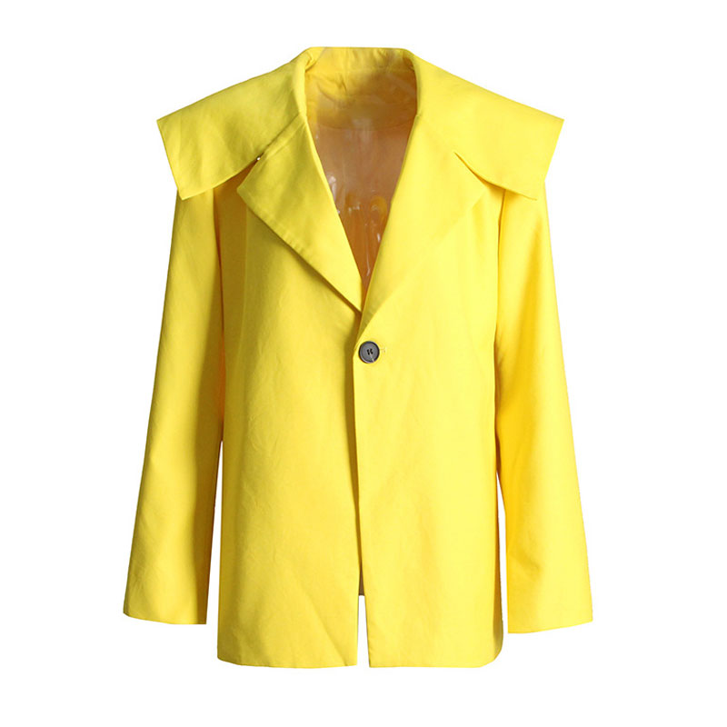 Vibrant Cutout Side Slit Back Sailor Collar Single Breasted Blazer - Yellow