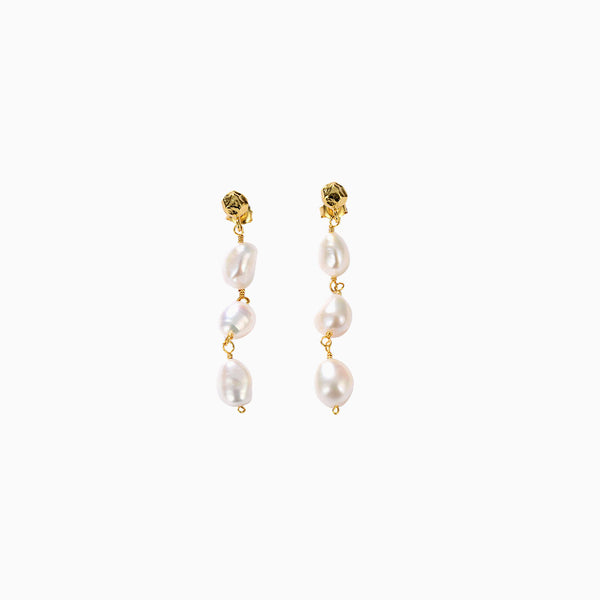 Vintage Chain Linked Dripping Pearl Beaded Drop Earrings - White