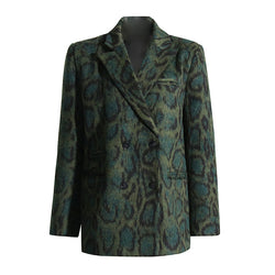 Vintage Leopard Print Faux Fur Lapel Collar Double Breasted Blazer