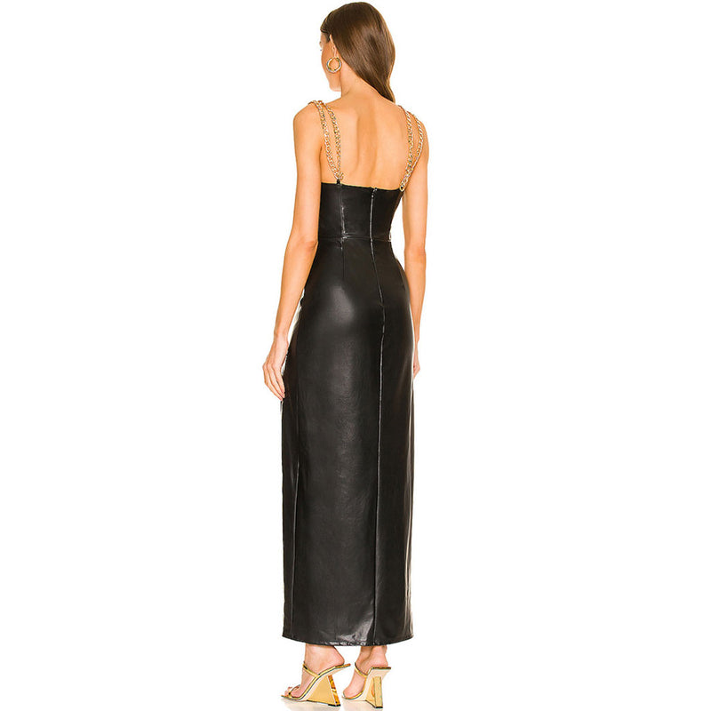 Leopard Crystal w/ Leather Back Long Dress – Mieka Boutique