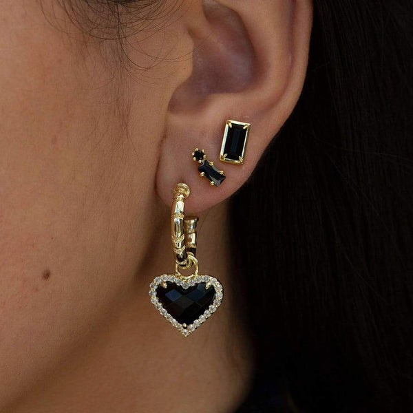 Vintage Rhinestone Embellished Sweetheart Drop Earrings - Black