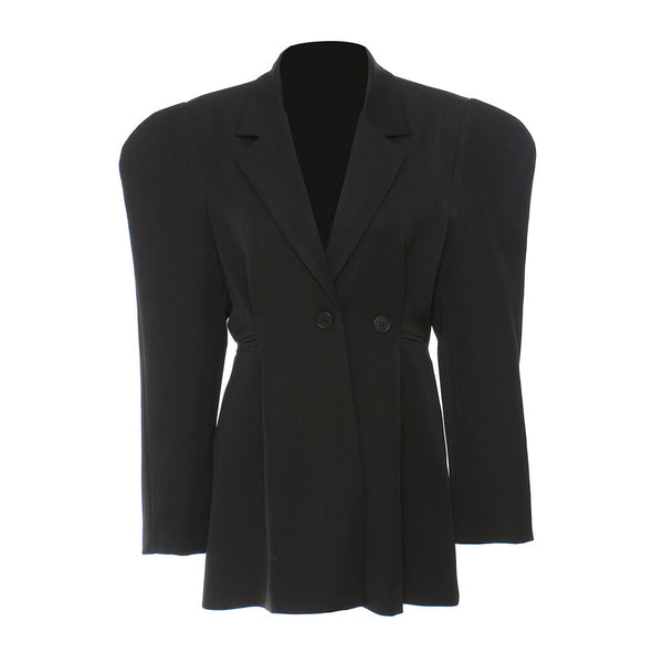 Vintage Shoulder Pad Puff Sleeve Lapel Collar Double Breasted Blazer