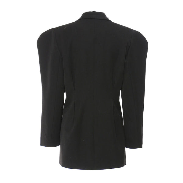 Vintage Shoulder Pad Puff Sleeve Lapel Collar Double Breasted Blazer